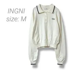 【イング】INGNI✨美品✨ポロシャツニット 刺繍 M 長袖 アイボリー