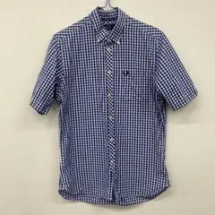 fred perry ギンガムチェック　半袖シャツ　青　サ30