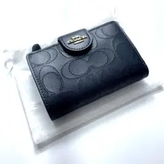 【美品】COACH コーチ シグネチャー二つ折財布 レディース ネイビー