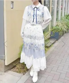 新品 axes femme　フラワーパネルプリントレースワンピース　ベルト付き