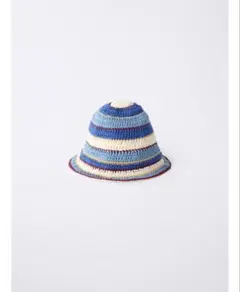 新品ZARA リバーシブルストライプ柄クロシェットバケツハット3-6y 52cm
