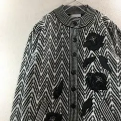 古着 モード 花柄 刺繍 総柄 アンゴラ ニットカーディガン 長袖 ユニセックス