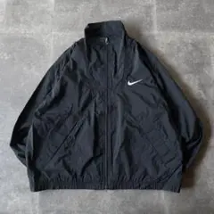 90s NIKE 無地 ナイロンジャケット 白タグ M 黒 刺繍ロゴ A132