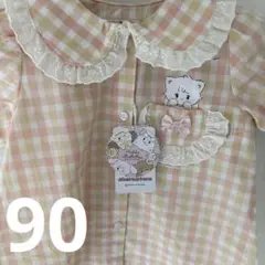 新品未使用タグ付き♡ねこ♡チェックシャツ90センチ♡ mikko女の子♡オレンジ