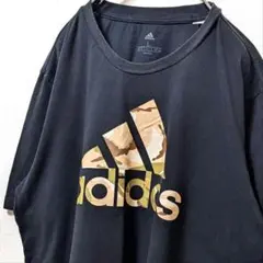 アディダス adidas カモフラデカロゴ Tシャツ ブラック 黒 L 古着