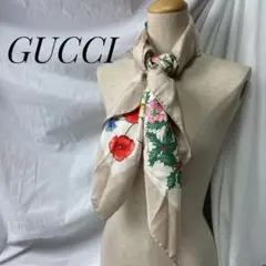 GUCCI 大判スカーフ シルク 花柄 虫柄 オールド カレ90