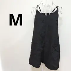 【M】ブラック オールインワン ショートパンツ 無地 シンプル カジュアル