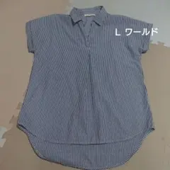 L ワールド ストライプ 半袖シャツ シャツカラー