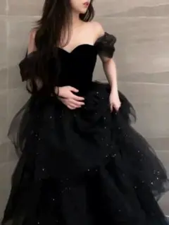 大人気❤️黒のワンショルダーイブニングドレス　女子会　結婚式　パーティー