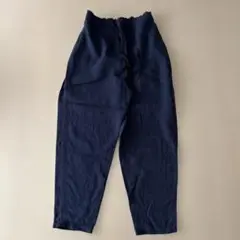 美品　ガーゼGauze#のリネン100%ワイドテーパードパンツ　ネイビー