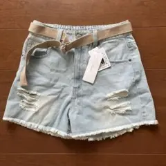ライトブルー ダメージ　ショートパンツ　Amista