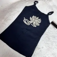 ❤️希少限定❤️新品⚜ロータス柄⚜キャミソール 黒★綿 アジアン 抜染 ハス 蓮