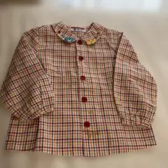 ミキハウス　クマ　チェックシャツ　オレンジ