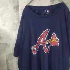 MLBアトランタブレーブス半袖TシャツUSA古着ネイビーL　A2,19