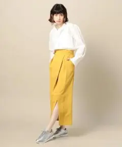 【着画】ビューティアンドユース ラップスリットハイウエストスカート イエロー