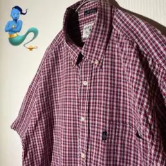 【個性派古着】HARVARD 半袖シャツ 赤と白のチェック柄　希少　ゆったりLL