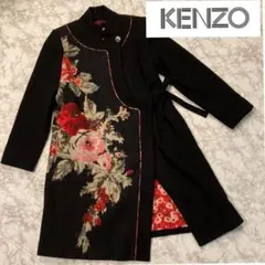 美品KENZOケンゾー ウールガウンコート 花柄ロングコートヴィンテージ