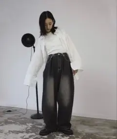 新品未使用⭐️タグ付き　ワイドレッグデニムパンツ ダークグレー　S