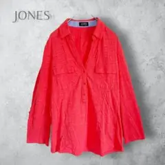 【JONES ジョーンズ】　長袖カットソーシャツ　Vネック　洗える　ポケット付き