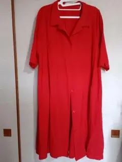 レッド 半袖 シャツワンピース