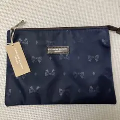 新品　キャサリンハムネット　ポーチ　リボン柄　小物入れ　ネイビー