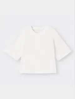 【GU】ミニワイドT （５分袖）　無地　ホワイト　Sサイズ　白Tシャツ　丈短め