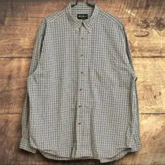 00s エディーバウアー　チェック柄　ボタンダウンシャツ　XL　ベージュ系　長袖
