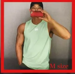 筋トレ タンクトップ ロゴ入り 吸汗速乾 シンプルデザイン　ミントグリーン　M