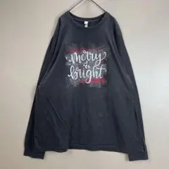 90s 古着 ロンT XXL チャコールグレー ビッグプリント オーバーサイズ