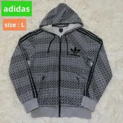 アディダス adidas ジップアップパーカー 総柄 トレフォイル L
