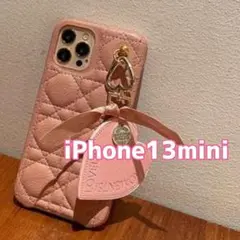 iPhone13mini キルティング ケース ピンク カバー ハート チャーム