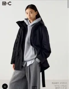 UNIQLO C 3WAYコットンオーバーサイズハーフコート 黒