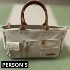 PERSON'S トートバッグ　 カーキ色　ポケットたくさん