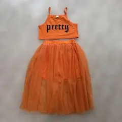 SHEIN オレンジ プリント付きスカートセット 10Y