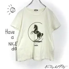 ノンブル アンペール Tシャツ(F)馬 ビックプリント アイボリー コットン