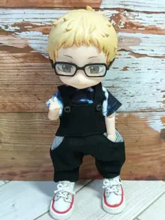 Tシャツとポケット付きオーバーオールセット☆ブラック☆ねんどろいどどーる服