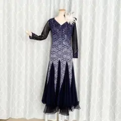 【SALE】社交ダンス カラオケドレス 舞台衣装 紺