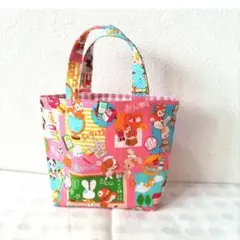3694】ハンドメイド★マチありミニミニバッグ★はいから横丁★学校薄ピンク