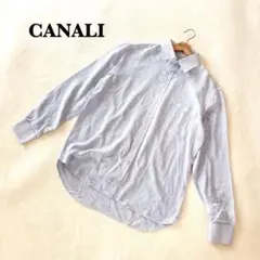 カナーリ CANALI Yシャツ XL チェック 長袖 コットン100% ブルー
