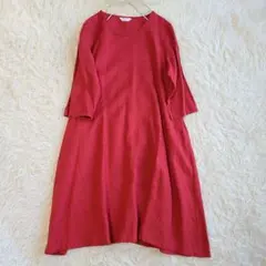 L相当 美品✨現行✨ヤラ リトアニア リネン ワンピース レッド