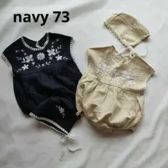 海外子供服　花柄刺繍　ロンパース　ネイビー　73