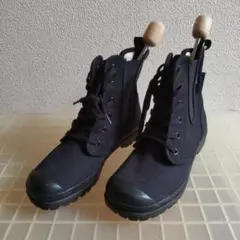 新品【KISSA SPORT】ブラック キャンバスハイカットブーツ　22.5cm