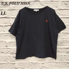 ユーエスポロアッスン【LL】Uネック半袖Tシャツ ワンポイント コットン 紺