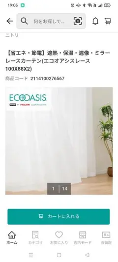 ニトリ　エコオアシス　レースカーテン 100x88x2