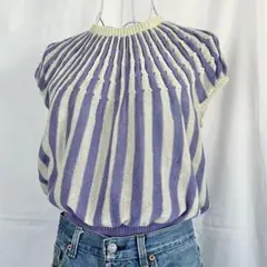 80s レトロ ヴィンテージ 古着 フレンチスリーブ ストライプ トップス