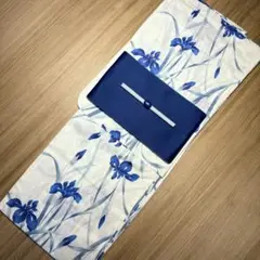 レトロな青の菖蒲柄浴衣セット