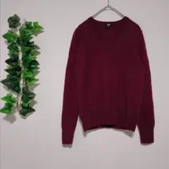 ユニクロ 【M】 カシミア100%　Vネックセーター　長袖　レディース　赤系