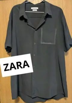 ZARA MENS 半袖シャツ ブラック ポケット付き uesd XL サラサラ