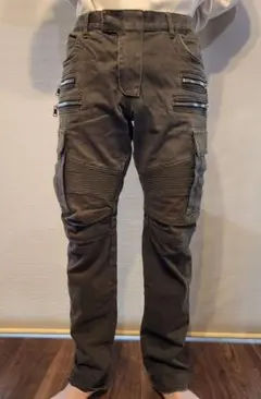 バルマン バイカー カーゴパンツ 蛇腹 カーキ系 ダブルジッパー 30サイズ BALMAIN バルマン バイカー 蛇腹 カーゴパンツ ブルーベル