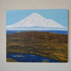 自作風景油彩画,北海道利尻島　利尻岳　再生張りキャンバス画サイズF-10